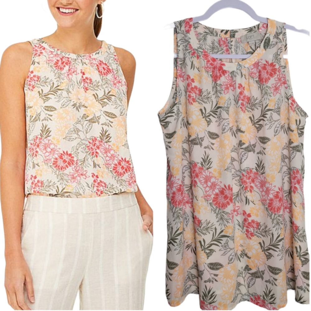 Loft‎ Cottagecore Floral Boho Coastal Tank Blouse Top M